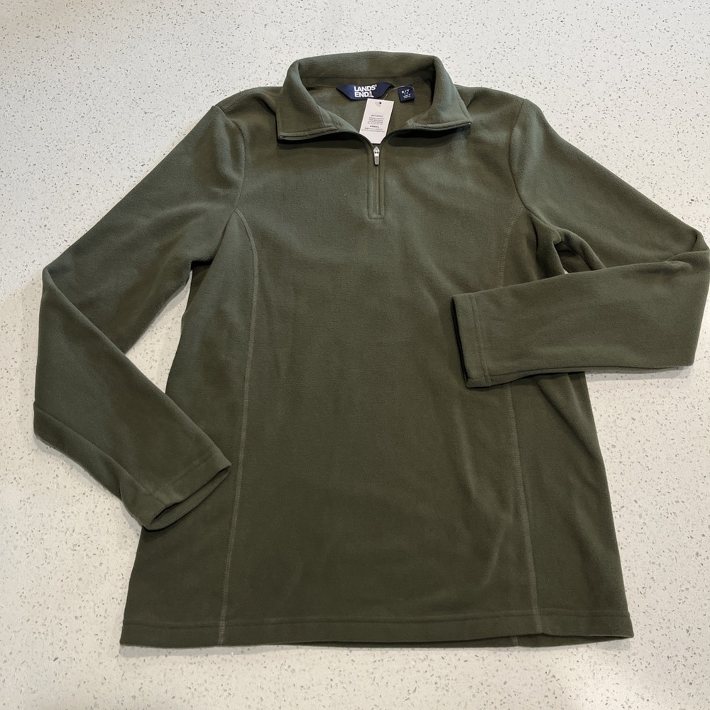 Land's End Women's  Fleece Quarter Zip Top Size S/T 6-8 Green NWT